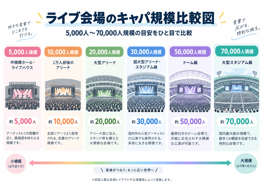 ライブ会場のキャパ規模比較図